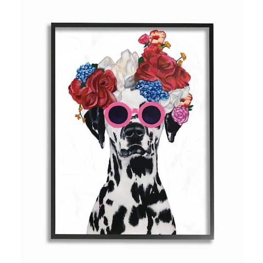 Stupell Industries Dalmatian With Flower Crown & Sunglasses Black Framed Wall Art